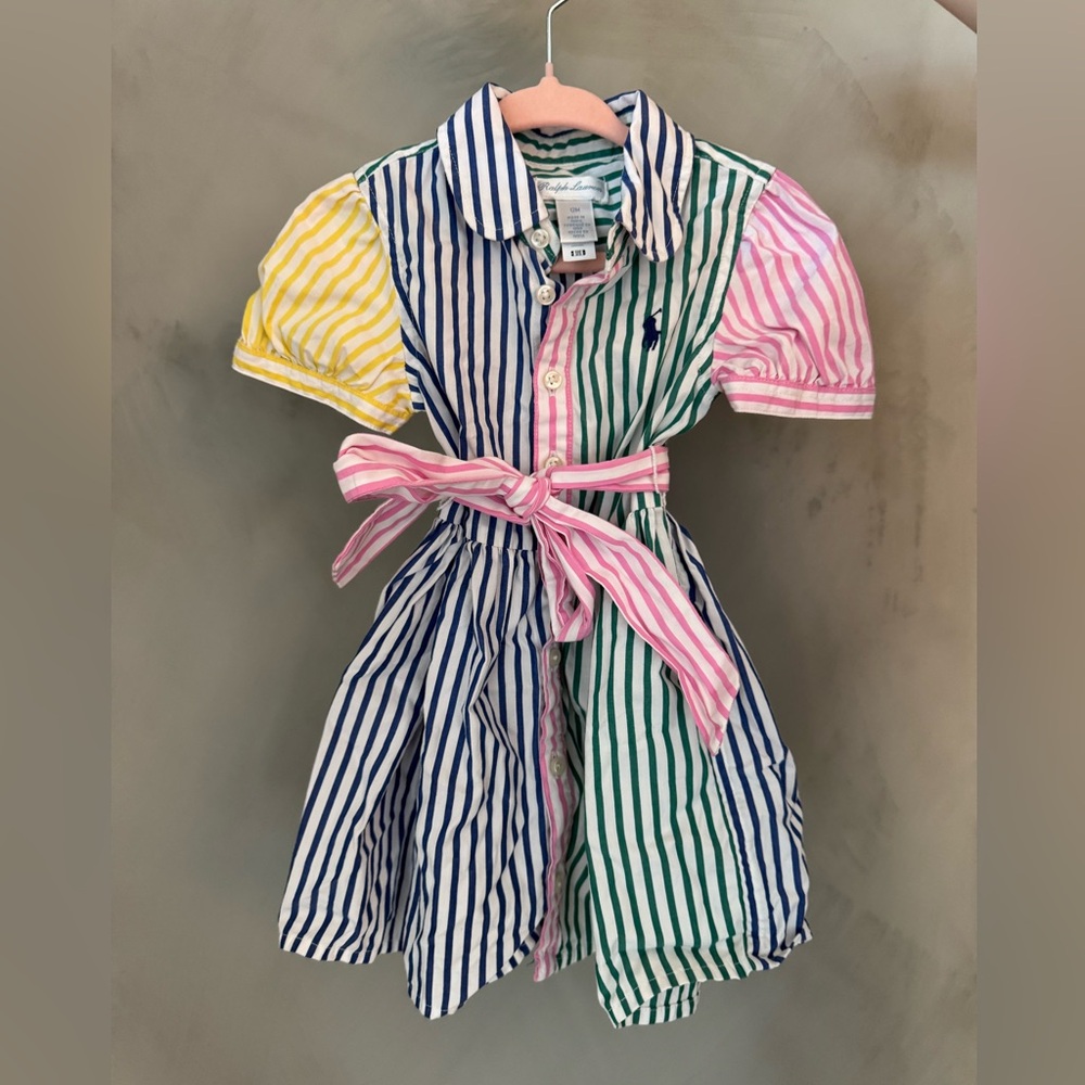 Ralph Lauren Green and Blue Striped Toddler Dress